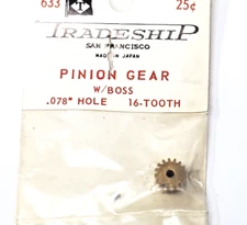 16 Tooth Brass Pinion Gear Slot Car Tradeship Module 0.5, 0.78 Bore With Screw