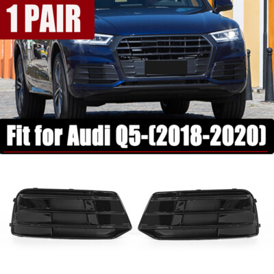 Front Bumper Fog Light Grille Cover Pair - Horizontal Billet Chrome & Black, Fits Audi SQ5 Q5 S-Line 2018-2020