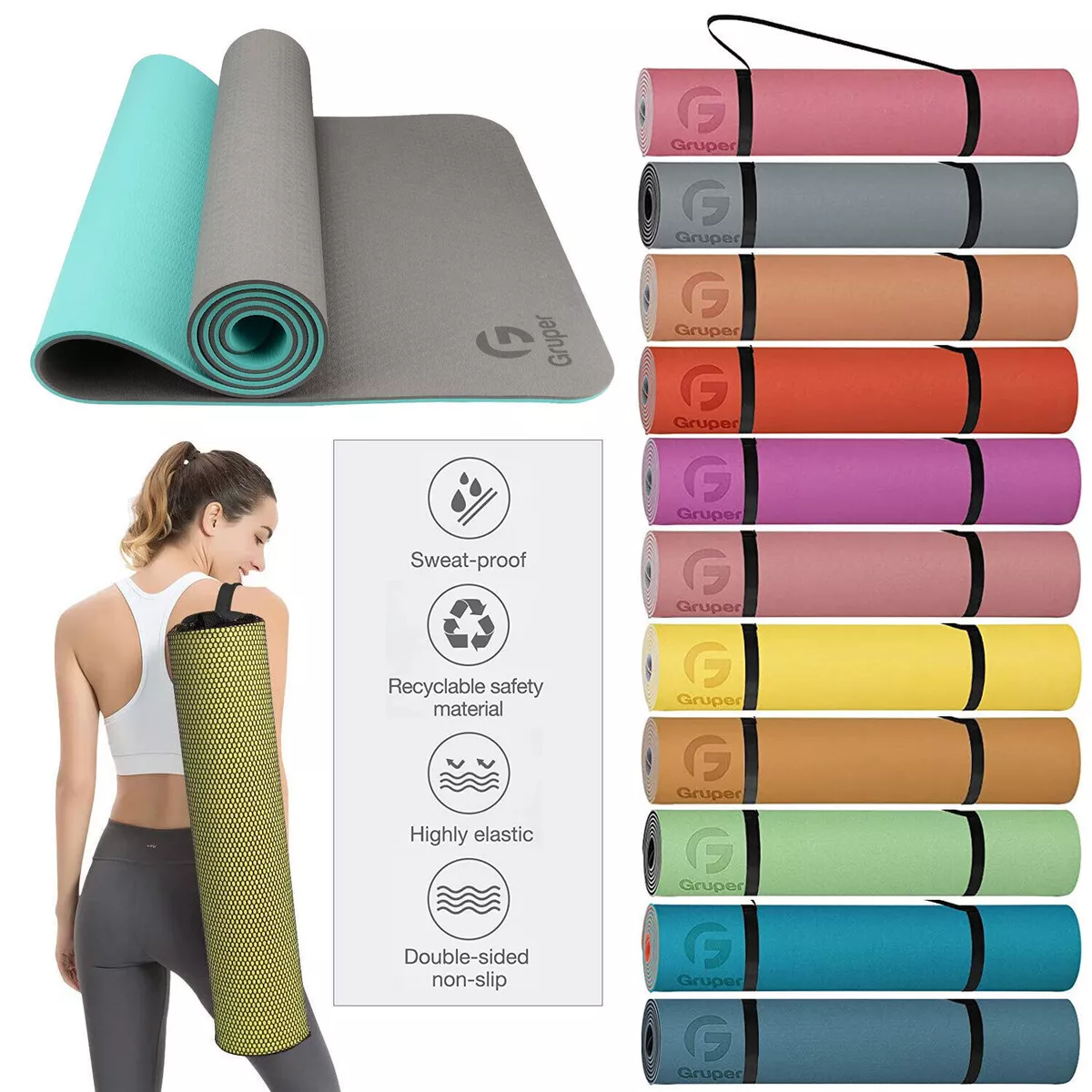 Gruper Yoga Mat Thick Non Slip Gym Mat For Exercise Fitness Pilate