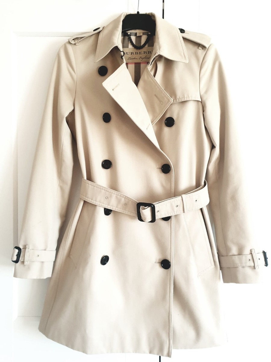 Burberry Stone Beige Harbourne Mid Length Cotton Blend Trench Coat