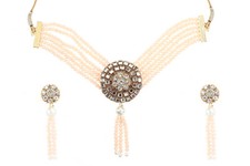 Pearls Choker Necklace With Earring Set For Women and Girls Creame Color