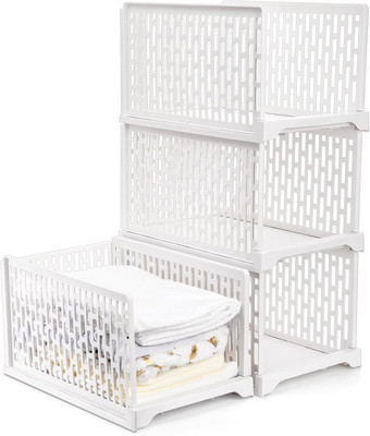 4 Pack 38'' Stackable Plastic Storage Basket, Plastic Foldable Closet Organizer S