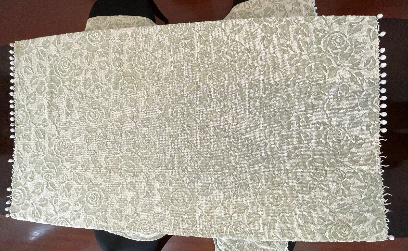 Vtg Hobnail Candlewick TWIN BEDSPREAD Cotton Chenille GREEN White Pom Pom ROSES eBay