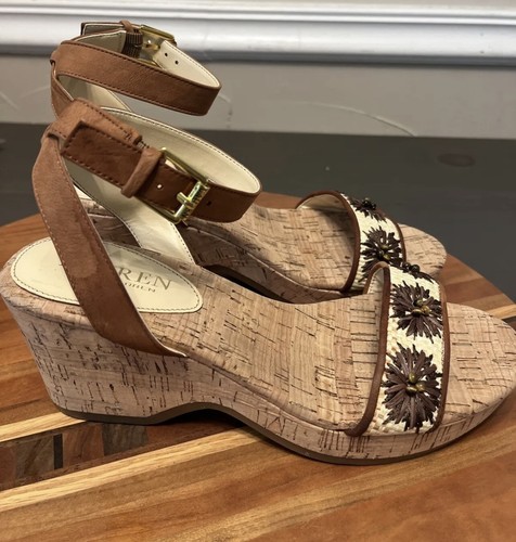 Women's LAUREN Ralph Lauren Odelia Ankle Strap Cork Wedge Sandals Shoes Size 6.5 - Picture 8 of 18
