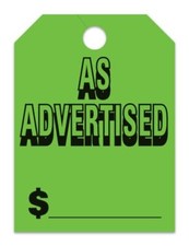 Jumbo As Advertised Car Dealer Mirror Hang Tags - Large Rear View Mirror Tags