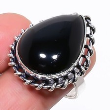 Natural Brazilian Black Onyx Gemstone 925 Sterling Silver Ring Size 8 U705