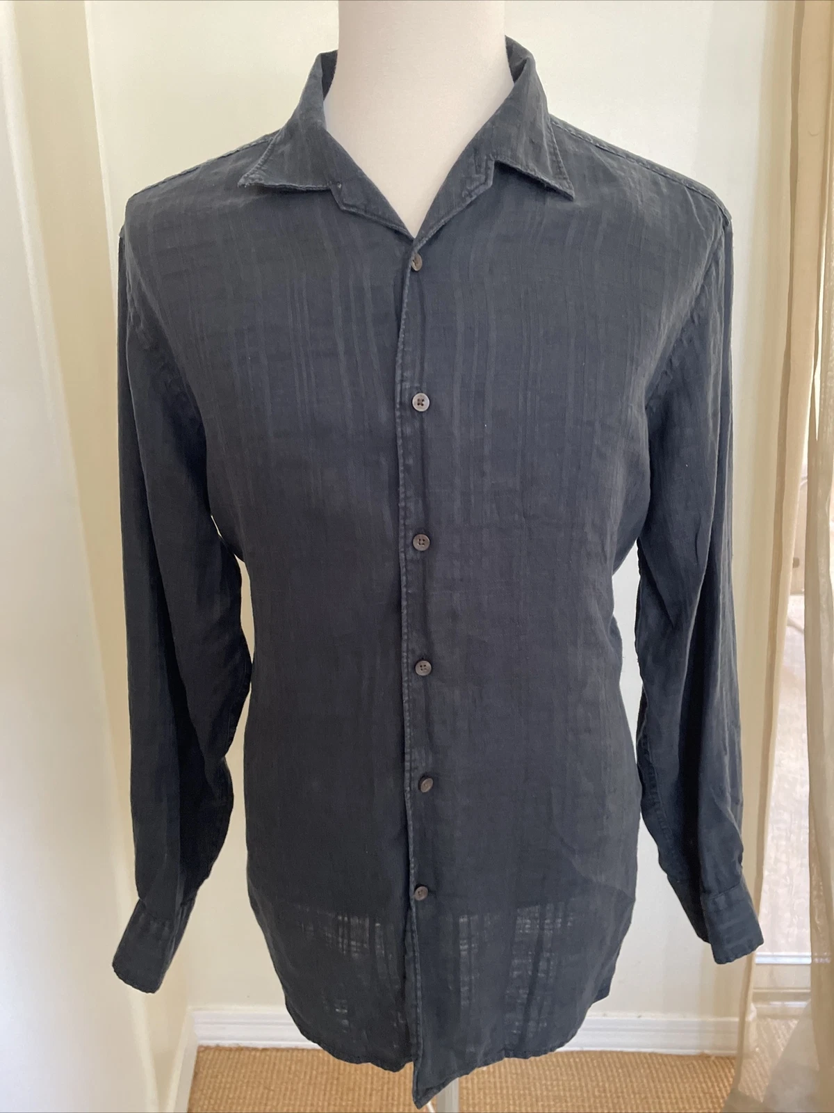Tommy Bahama Long Sleeve 100% Linen Shirt Black Size XL