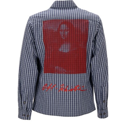 OFF-WHITE Virgil Abloh Gestreiftes Mona Lisa Print Hemd Jacke mit Logo Blau M