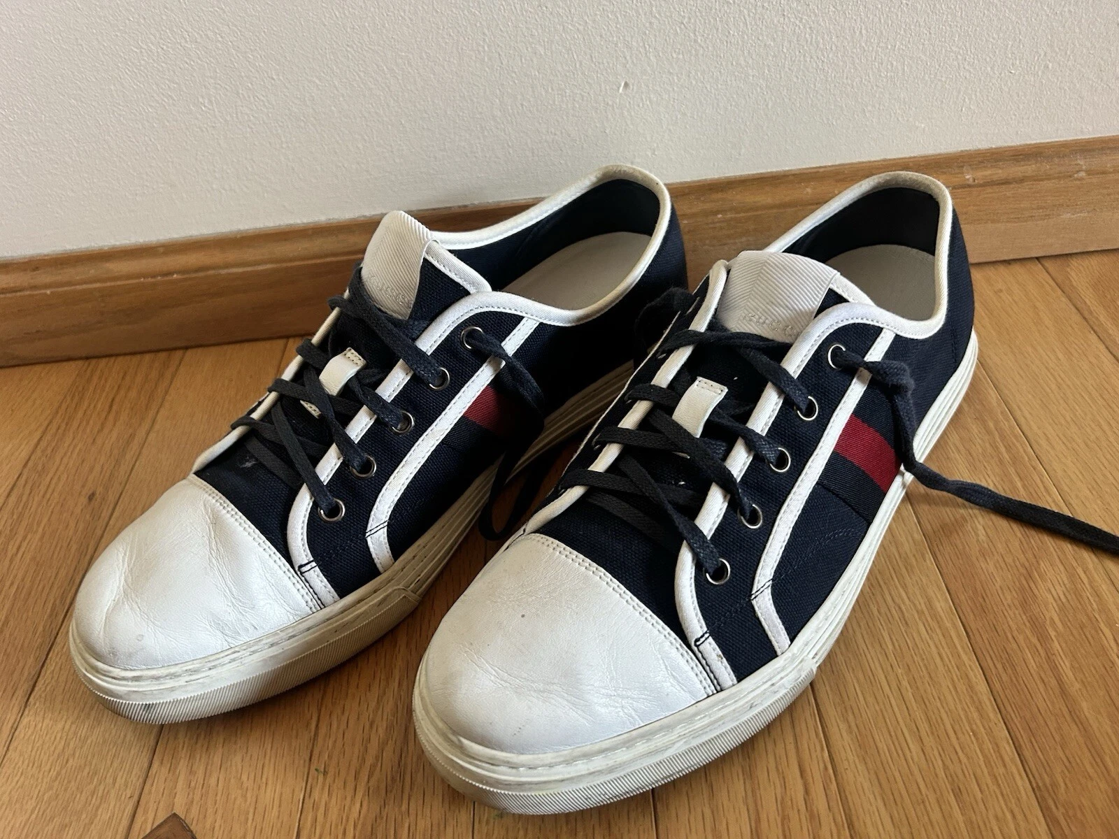 Baskets baskets homme GUCCI bleu marine toile et cuir blanc à lacets 10