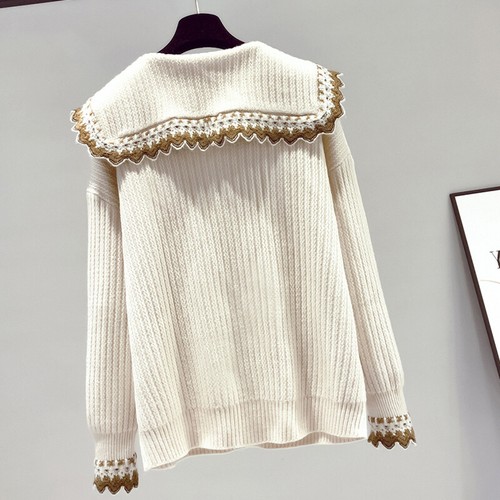 Women Knit Cardigan Sweater Coat Button Long Sleeve Doll Collar Casual Knitwear - Foto 4 di 7