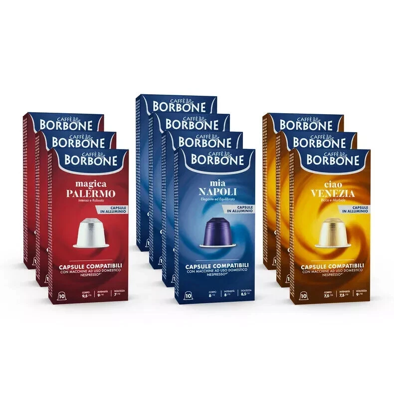 100 Capsule Nespresso Alluminio Caffè Borbone Mix Assaggi Napoli Venezia Palermo