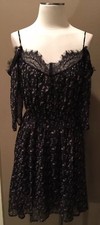 Three Hearts M Black Floral Dress W Cold Shoulders & Lace Trim ￼