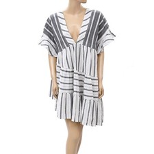Free People Everyday Living Mini Tunic Dress Cotton White Gray High Low S 219335