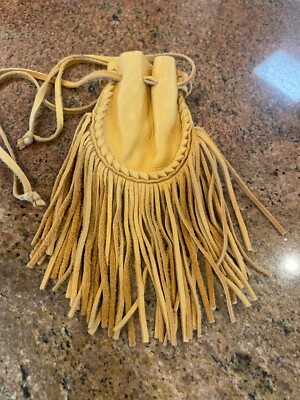 Native American Southwest Deerskin Fringed Medicine Bag, Necklace