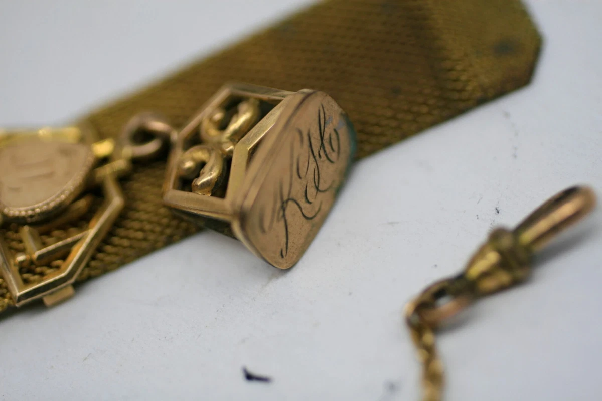 Antique HFB Gold Filled Watch Fob Slide Chain Victorian R3