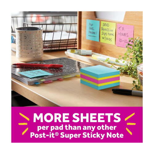 Super Sticky Notes Cube, 3 in x 3 in, Bright Colors, 1 Cube - Picture 5 of 10