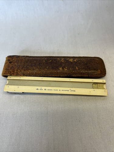 SUN HEMMI Bamboo Pocket Slide Rule Occupied Japan Leather Case GUC - Picture 7 of 8