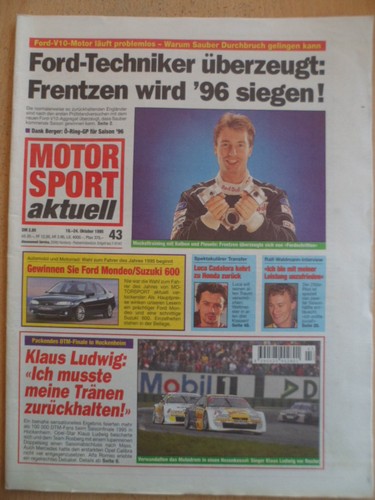 MOTOR SPORT aktuell 18-24.10 43 - 1995 Frentzen Ford Klaus Ludwig DTM  Formel1