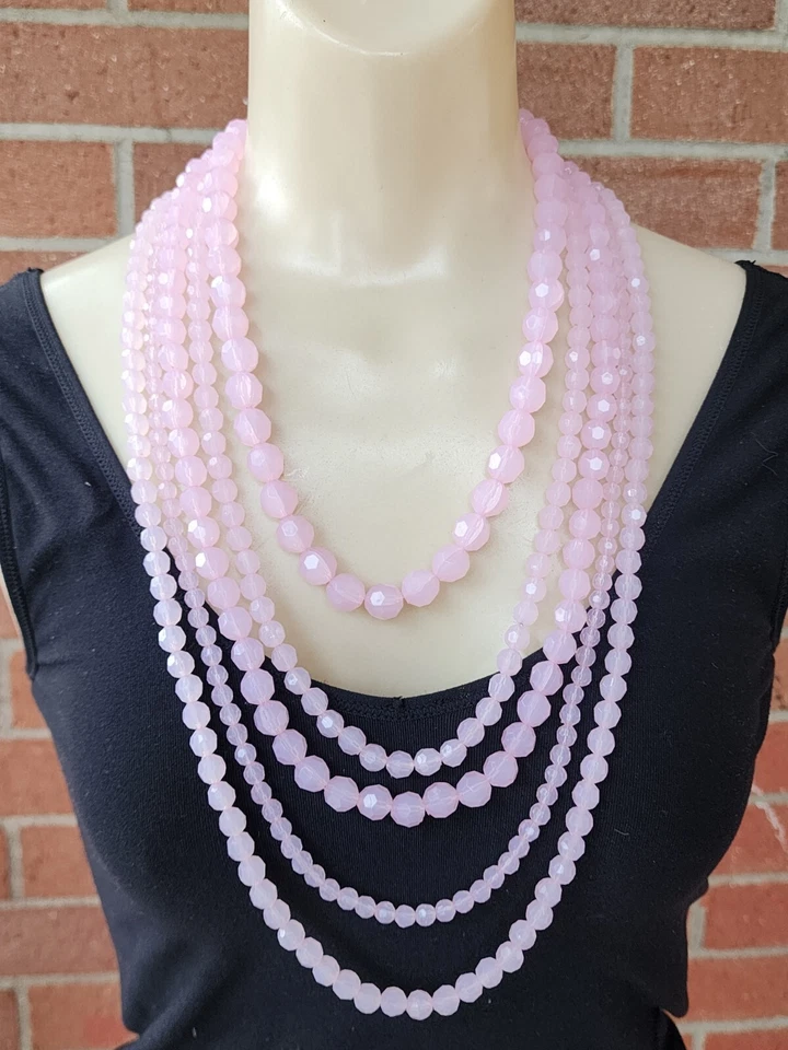Graziano Acrylic Multi Strand Necklace Long Pink Bubble Gum Layered Statement