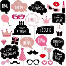 Birthday Photo Booth Props for Women or Girls30pcs Rose Gold Glitter Funny Se...