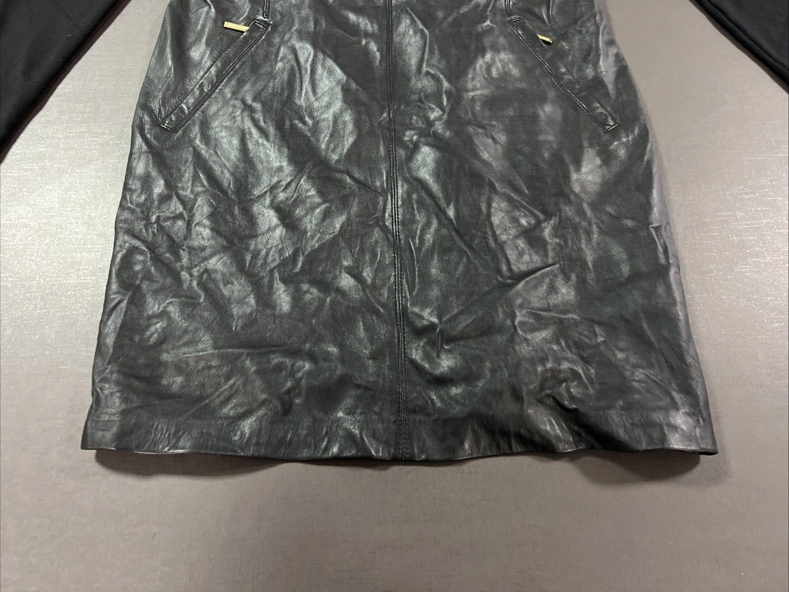 Abito donna Michael Kors piccolo nero pelle di agnello manica lunga zip tasche Italia