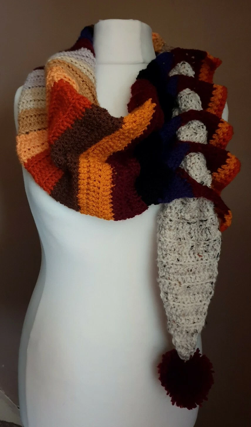 Handmade crochet keyhole cowl scarf, Neck warmer. Pompom scarf
