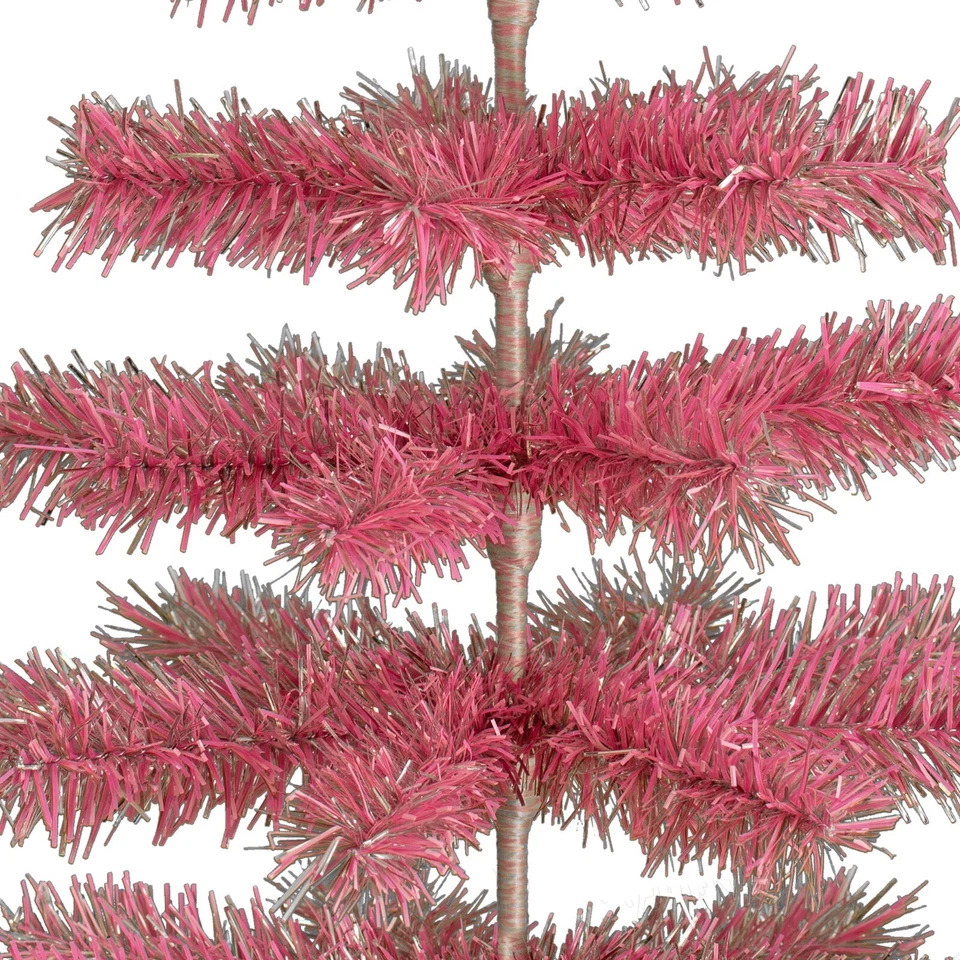 48in Pink and Silver Firework Tinsel Christmas Tree, Wood Metal Stand Included - Image 3 of 4