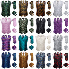 Mens Paisley Waistcoat Casual Wedding Vest Tie Set Casual Formal Tops Suit