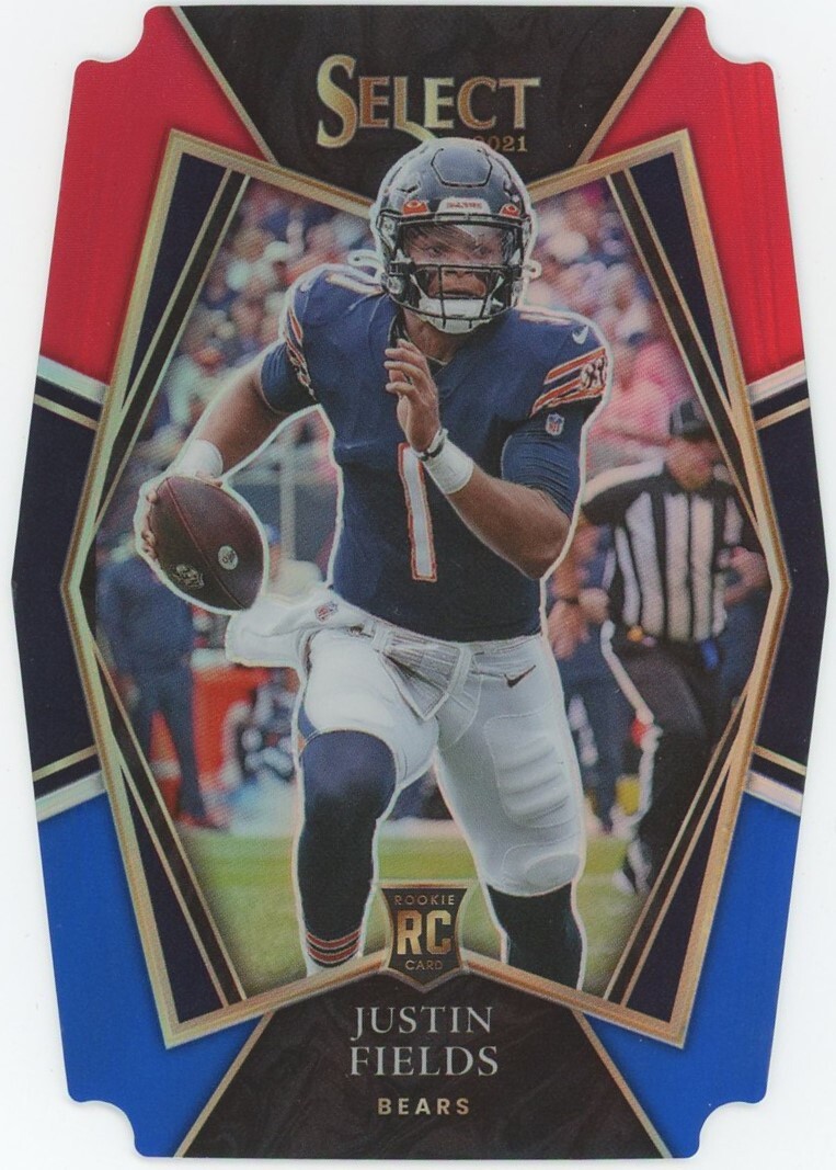 2021 Panini Select Premier Level Red & Blue Prizm Die-Cut #150 Justin Fields