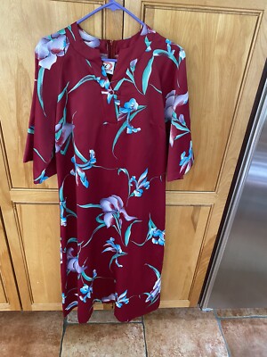 Vintage Nani of Hawaii Dress M Poly Wine Floral Dress Muumuu | eBay