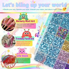 qiipii Rhinestones Kit Light Blue 2-6mm Flatback Gems w B7000 Glue