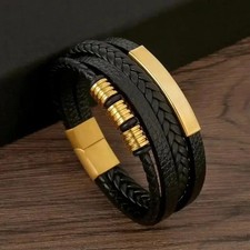 Stylish Men's Leather Bracelet – Braided Multi-Layer Accessory