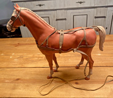 VINTAGE MARX JOHNNY WEST STANDING WHEELED WAGON SORREL HORSE WITH HARNESS