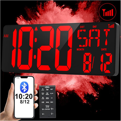 17.2'' Large Digital Wall Clock Bluetooth Sync Time, Precise Atomic Clocks with R