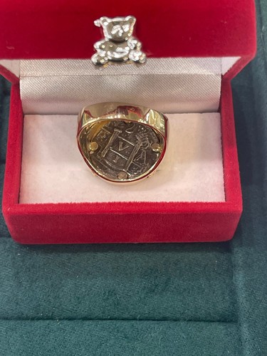 NUESTRA SENORA DE ATOCHA SILBER MÜNZRING IN 14k MASSIVER ECHTGOLD LÜNETTE UND BAND - Bild 6 von 7