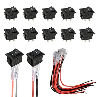 Mini Rocker Switch T85 KCD1-101 2 Pin SPST Toggle Switch with Wiring (10 Black