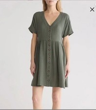 Madewell Lightspun Button Front Green Gauze Short Dress Sz M BoHo Hippie EUC