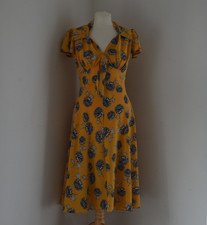 Pretty Retro Dress 1940's Vintage Yellow Floral Inspired Tea Dress Fit And Flare