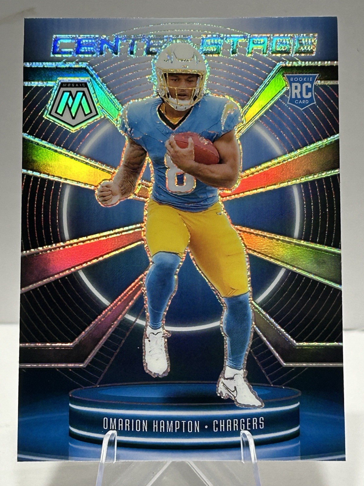 2025 Panini Mosaic - Center Stage Mosaic Omarion Hampton #6 Silver Prizm (RC)