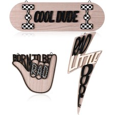 Briwooody 3 Pcs Wood Plaque Sign Rad Little Dude 4.5 x 14.6 inches, black