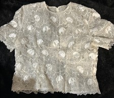 Vintage Beaded/Sequined Appliqu d Lace Top Pearl Style Buttons  Peekaboo Back