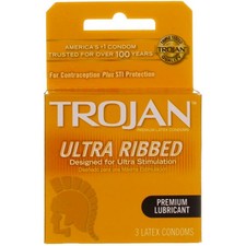 2 Pack Trojan Ultra Ribbed Lubricated Latex Condoms, 3 Ct