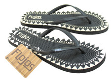 NWT FLOJOS Dorian Size 7 Black / White Jute Textured Comfort Flip Flop Sandals