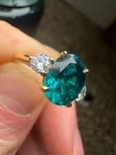 14k Yellow Gold 1.7 Ct Oval Cut Trilogy Emerald Diamond Ring Lab Grown