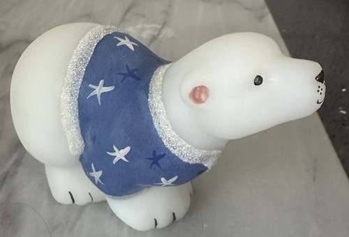 Adorable Fenton Satin Glass Polar Bear “Frosty Friends” Hand Painted (signed) 3”