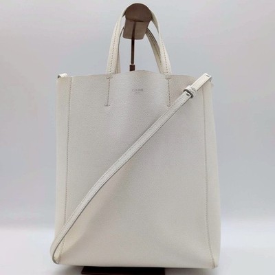 CELINE Vertical Cabas Small 2way Handbag Shoulder Bag Crossbody Leather White