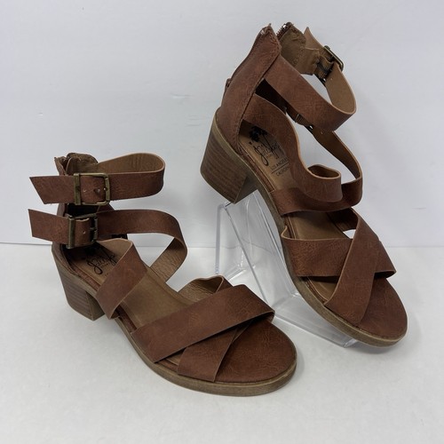 Jellypop Strappy Womens Sandals Size 6M Brown block heels Buckles Zip Close EUC - Picture 3 of 23