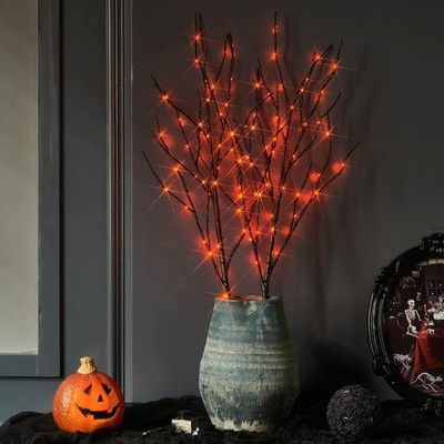 Fudios Halloween Lighted Branches with Timer 100 LED 100leds Orange 