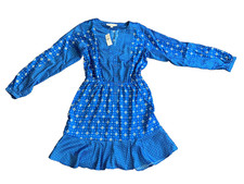 Loft Mixed Geo Flounce Mini Shirtdress- Intense Lapis, Small (New, with tags)