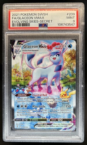 2021 Pokemon SWSH Evolving Skies Glaceon VMAX #209/203 PSA 9